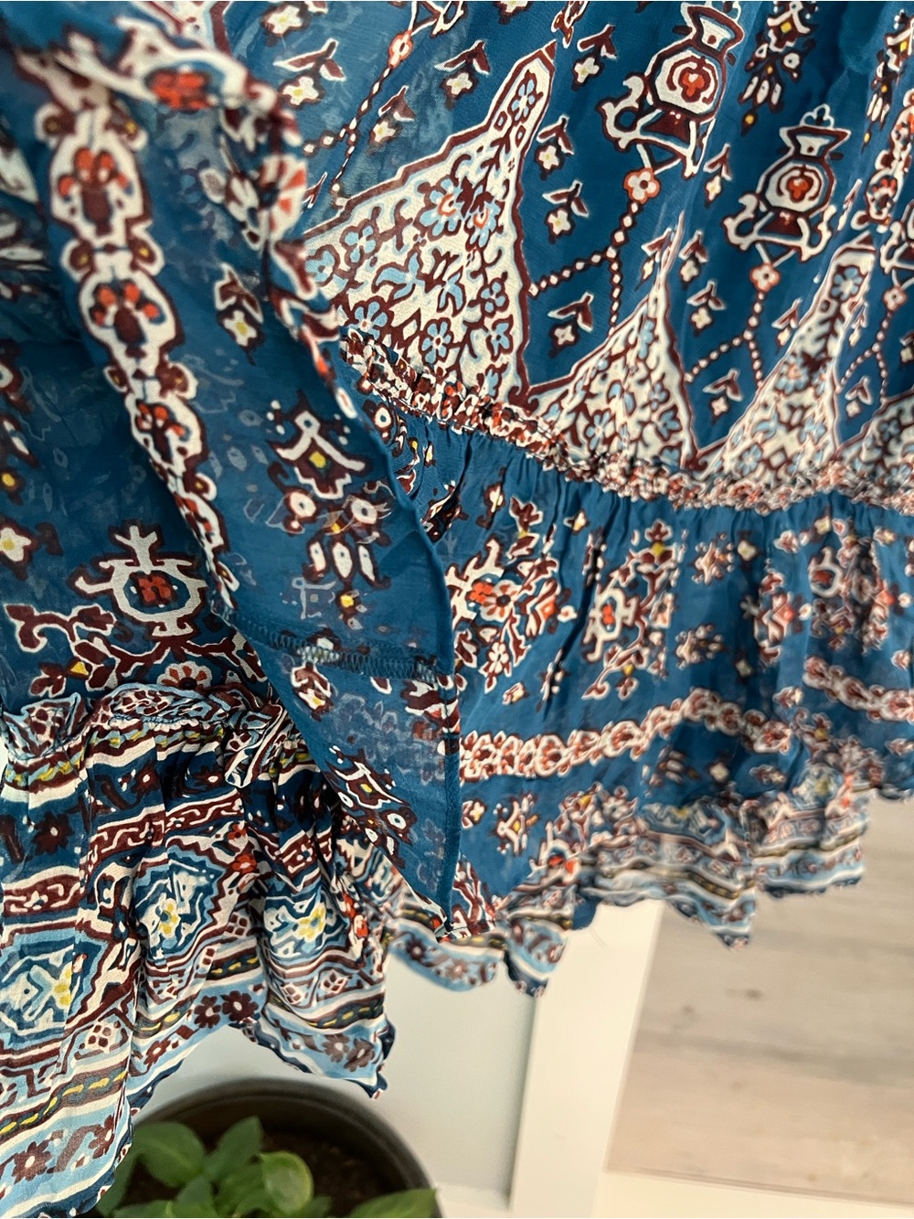 Anthropologie Ruffled Blue Floral Printed Dress Bohemian Style Women’s size S - Picture 4 of 16
